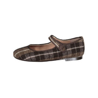 Papanatas Brown Plaid Button Mary Jane