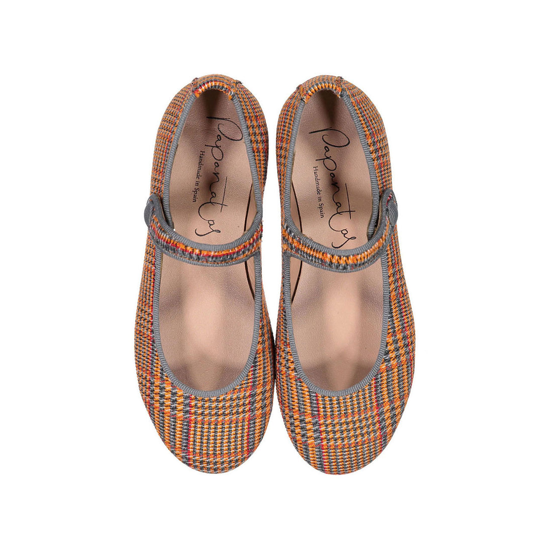 Papanatas Orange Plaid Button Mary Jane