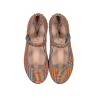 Papanatas Orange Plaid Button Mary Jane