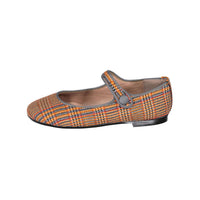 Papanatas Orange Plaid Button Mary Jane