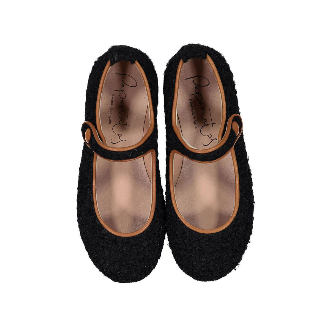 Papanatas Black Fuzzy Mohair Button Mary Jane