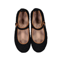 Papanatas Black Fuzzy Mohair Button Mary Jane