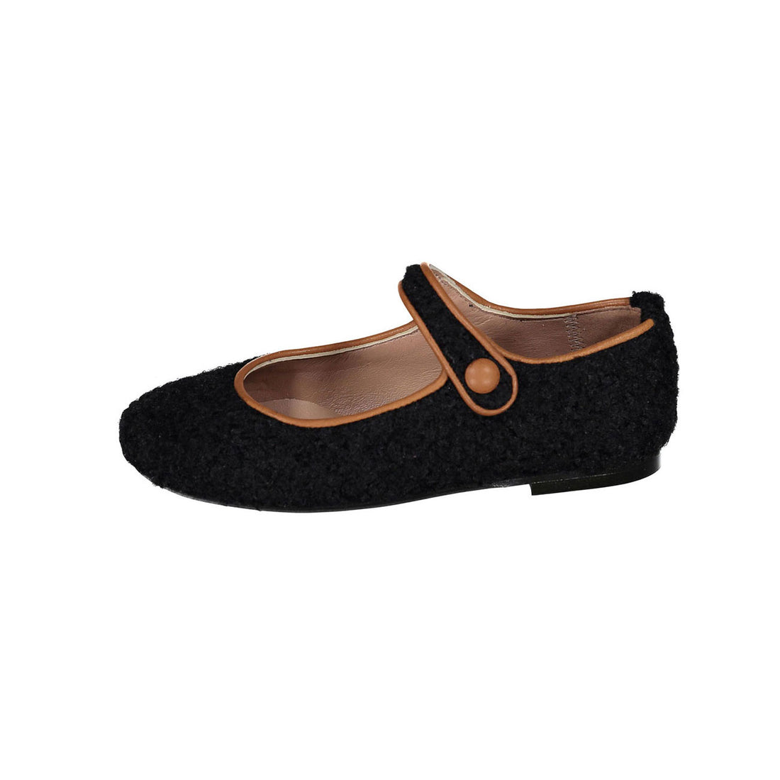 Papanatas Black Fuzzy Mohair Button Mary Jane