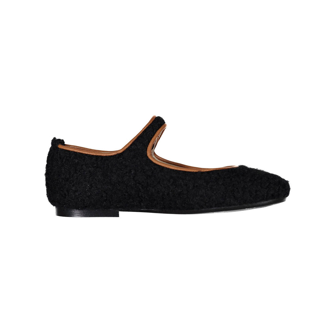 Papanatas Black Fuzzy Mohair Button Mary Jane