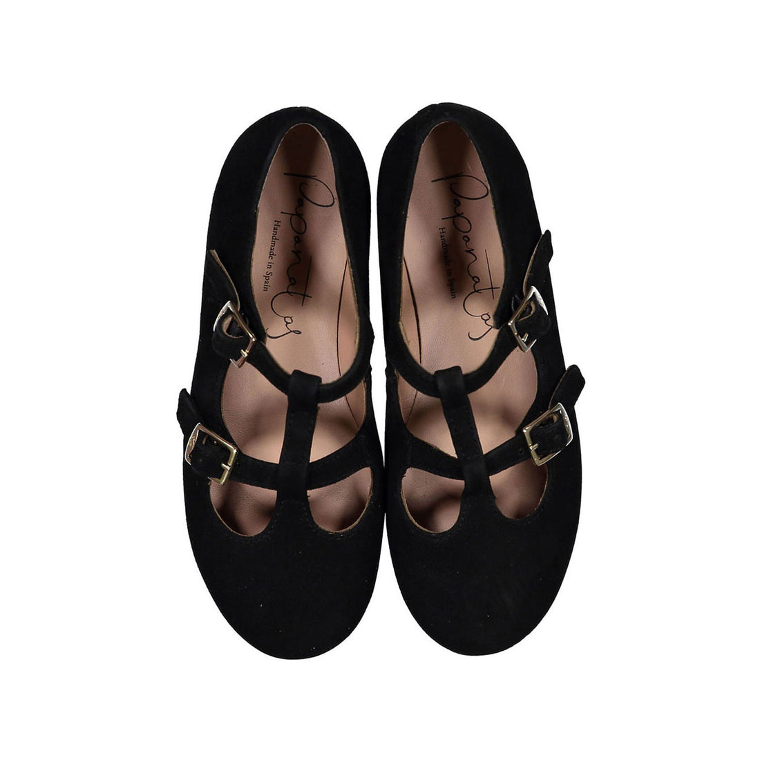 Papanatas Black Suede Double Strap T-strap