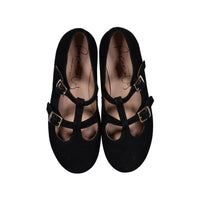 Papanatas Black Suede Double Strap T-strap