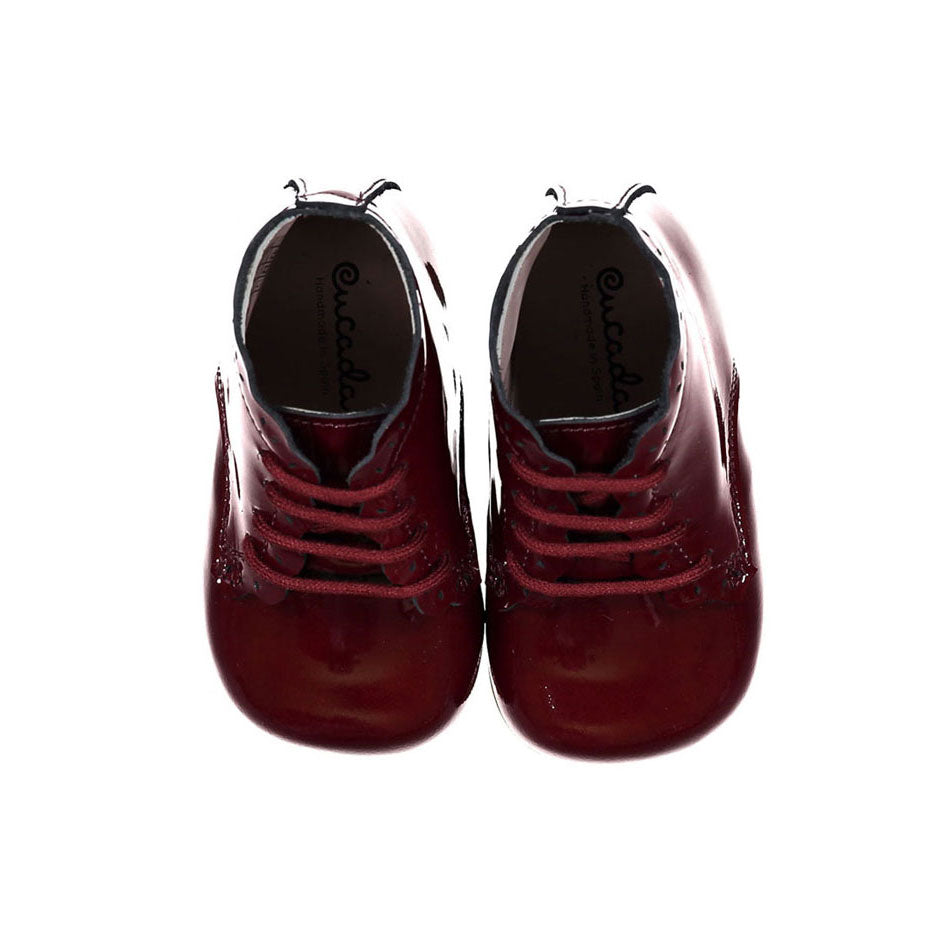 Papanatas Burgundy Patent Scalloped Baby Bootie