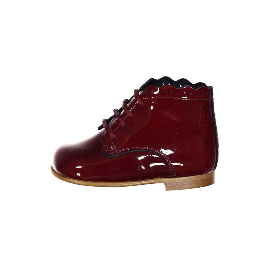 Papanatas Burgundy Patent Scalloped Baby Bootie