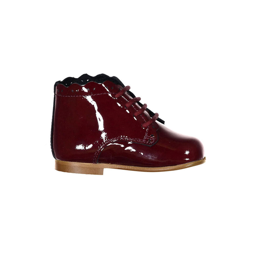 Papanatas Burgundy Patent Scalloped Baby Bootie