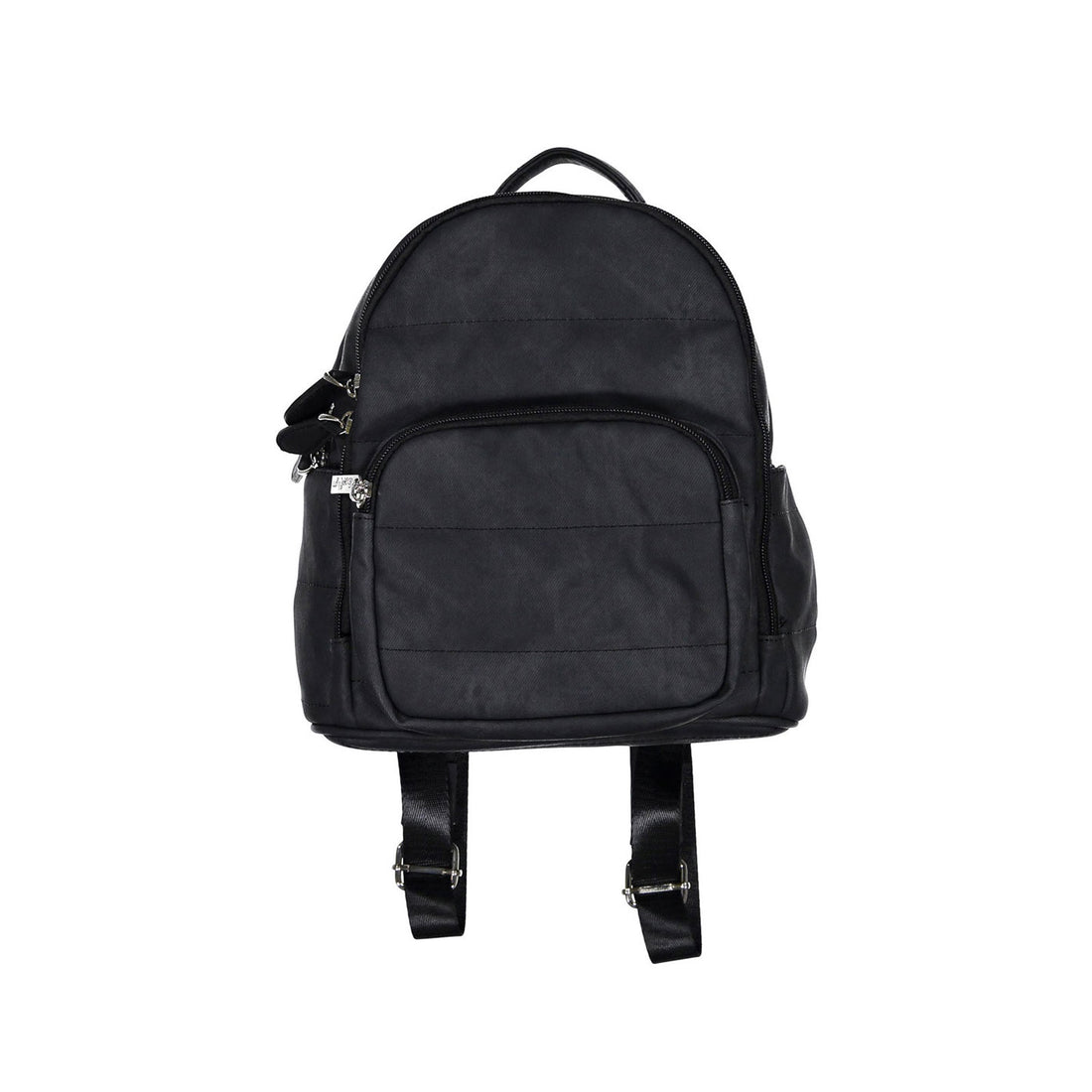 Bari Lynn Black Distressed Denim Mini Backpack