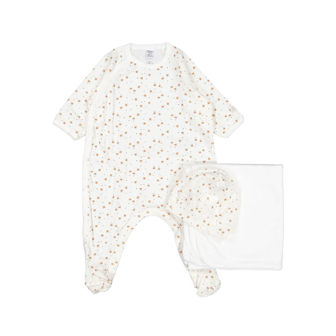 Petit Bateau Side Snap Footie With Hat And Blanket Set