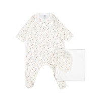 Petit Bateau Side Snap Footie With Hat And Blanket Set