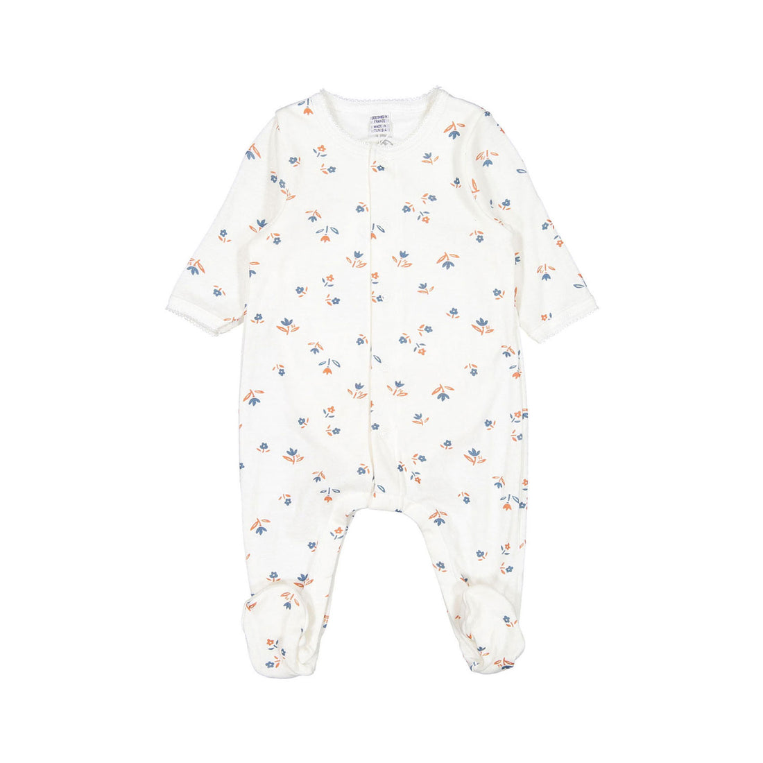 Petit Bateau Front Snap Floral Footie W/Attached Bodysuit