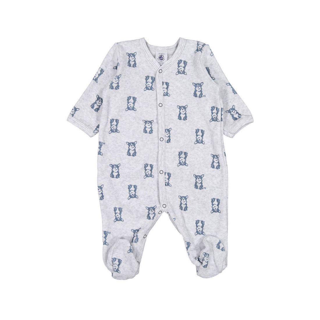 Petit Bateau Baby Boy Front Snap Velour Dog Print Footie