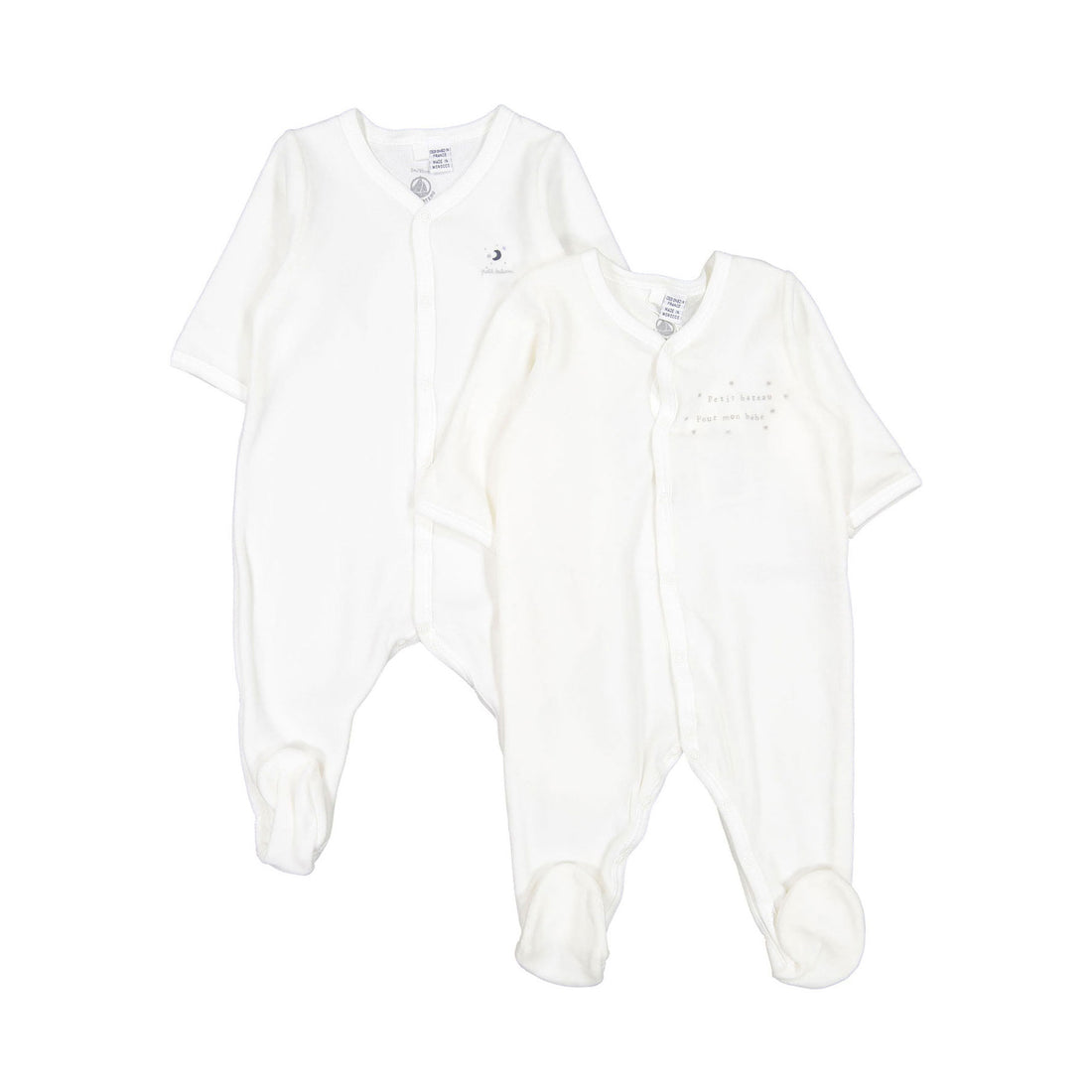 Petit Bateau Baby 2 Pack Front Snap Velour Footie