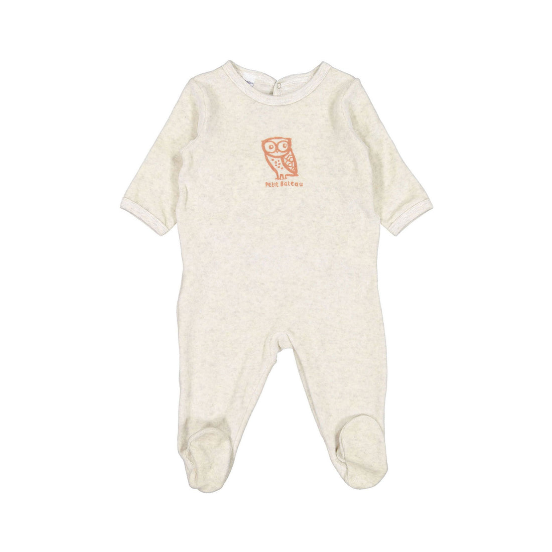 Petit Bateau Baby Back Snap Velour Footie With Owl Graphic