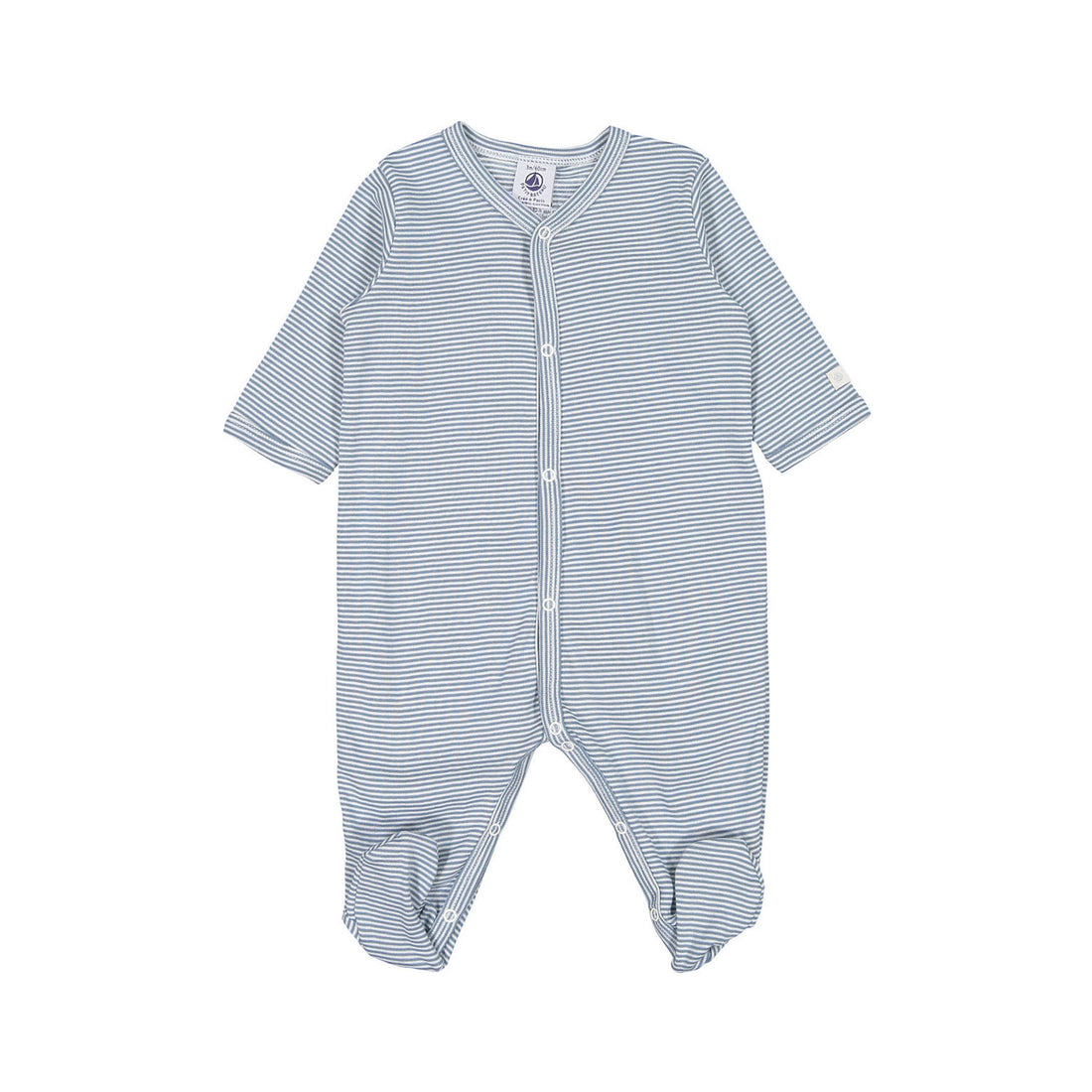 Petit Bateau Baby Blue Striped Front Snap Footie