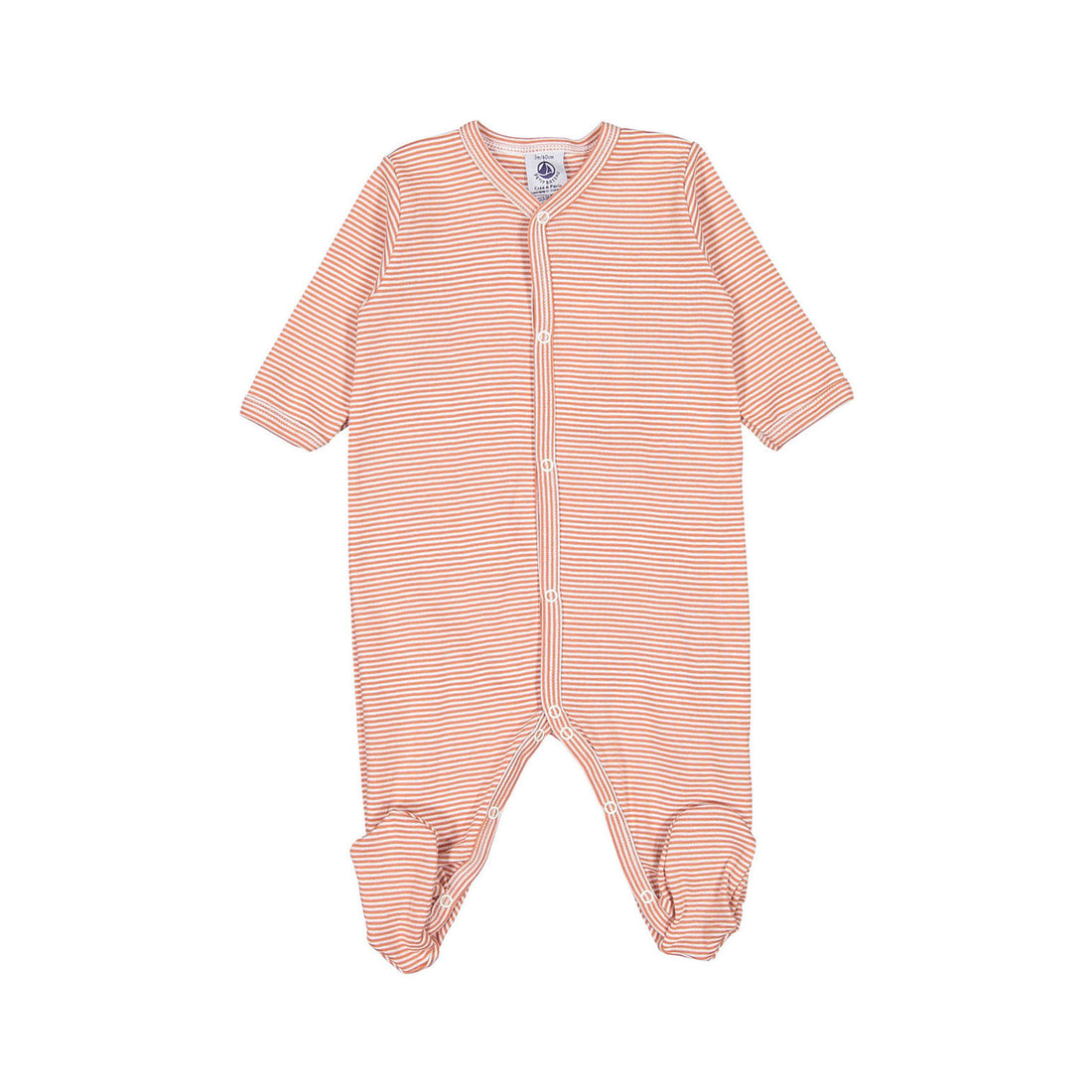 Petit Bateau Baby Pink Striped Front Snap Footie