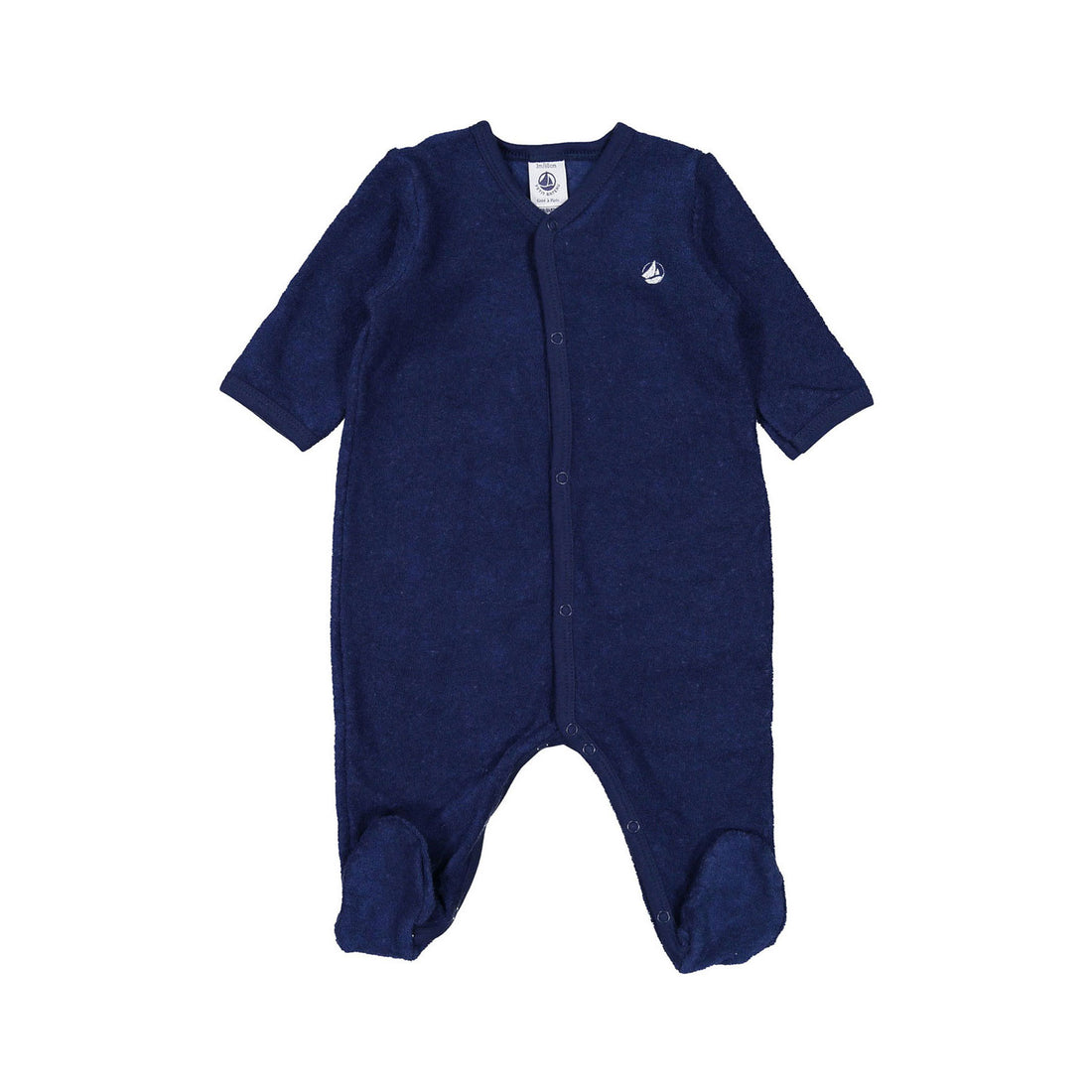 Petit Bateau Baby Front Snap Navy French Terry Footie