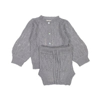 Petite Amalie Blue Grey  Knit Cardigan And Bloomer Set