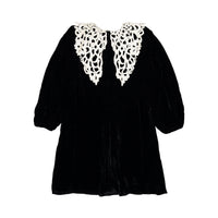 Petite Amalie Black Cut Out Collar Peta Velvet Dress