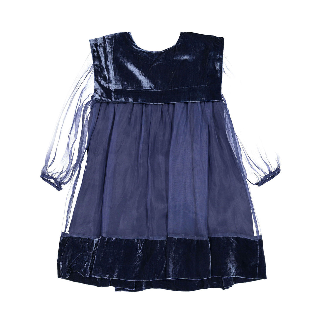 Petite Amalie Navy Lily Velvet Organza Dress