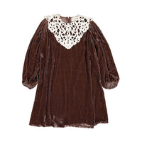 Petite Amalie Coffee Cut Out Collar Peta Velvet Dress
