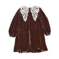 Petite Amalie Coffee Cut Out Collar Peta Velvet Dress