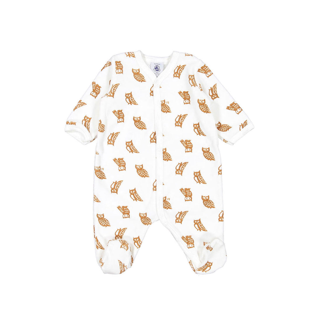 Petit Bateau Baby Front Snap Velour Owl Print Footie