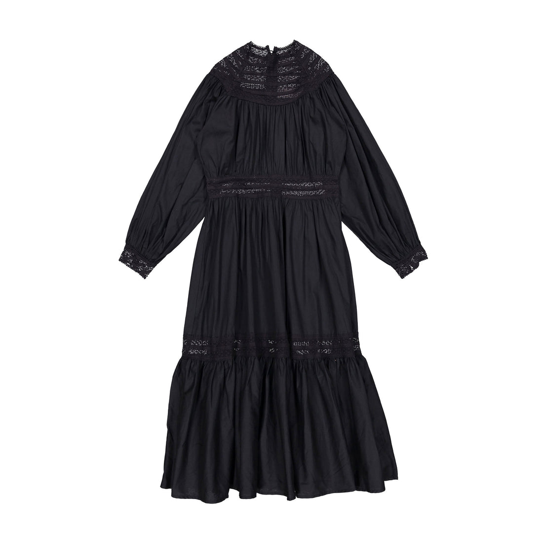 Petite Amalie Black High Lace Neck Poplin Dress