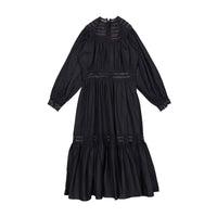 Petite Amalie Black High Lace Neck Poplin Dress
