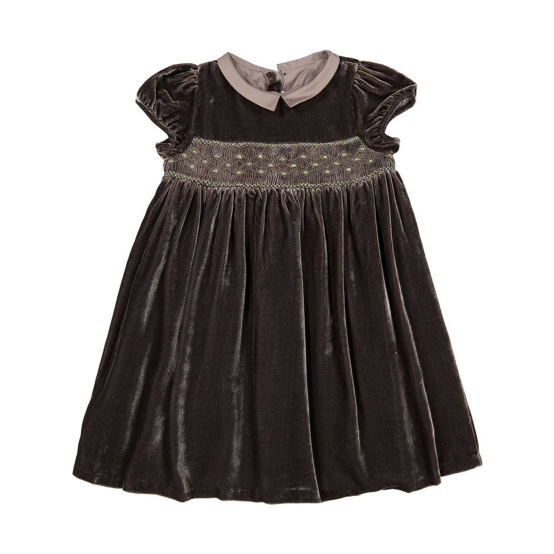 Bonpoint Ice Brown Smocked Collar Blossom Dress