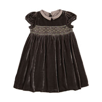 Bonpoint Ice Brown Smocked Collar Blossom Dress