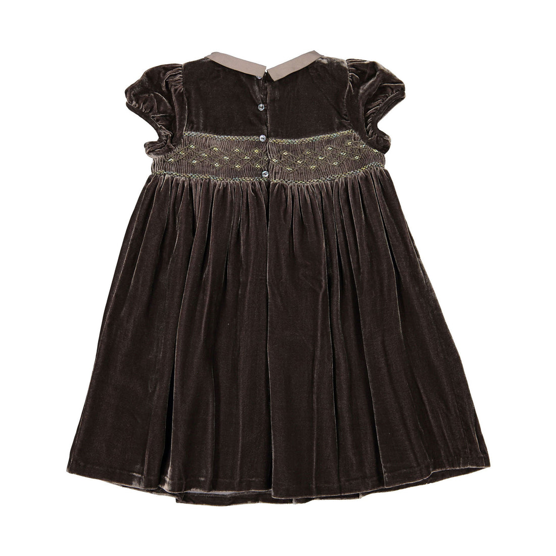 Bonpoint Ice Brown Smocked Collar Blossom Dress