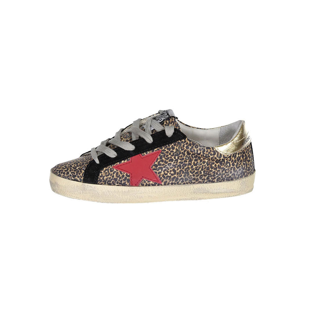 Golden Goose Beige Brown Leopard Super Star Sneakers