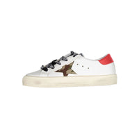 Golden Goose White/Green Camouflage/Red May Leather Sneakers