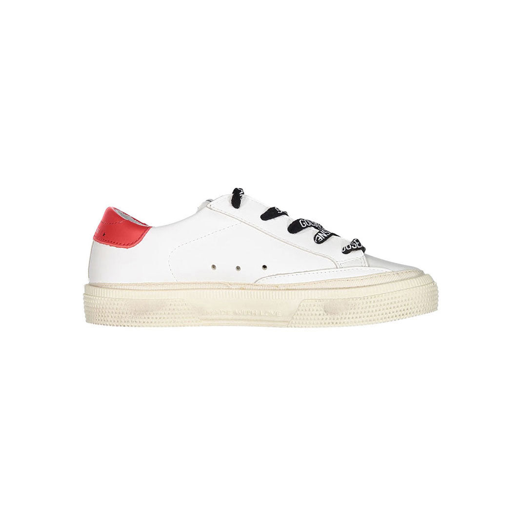 Golden Goose White/Green Camouflage/Red May Leather Sneakers