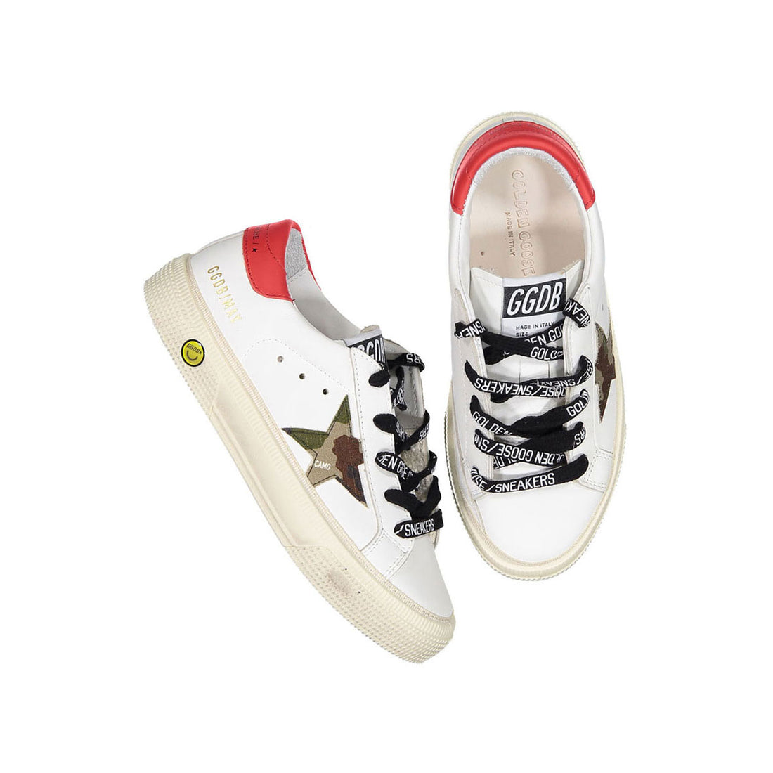 Golden Goose White/Green Camouflage/Red May Leather Sneakers
