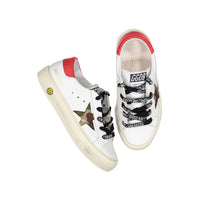 Golden Goose White/Green Camouflage/Red May Leather Sneakers