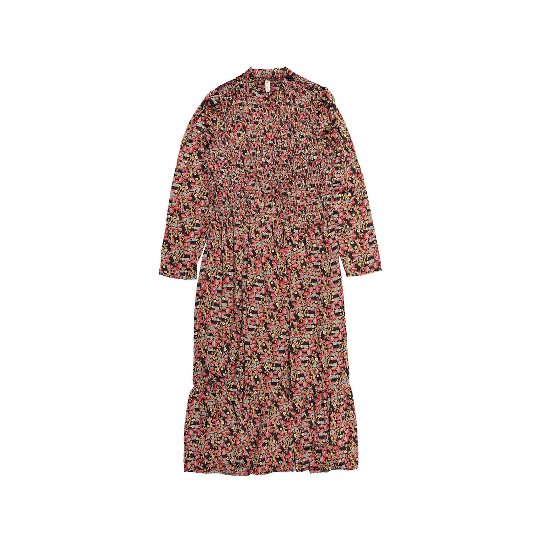 Ava and Lu Red Floral Smocked Silky Dress