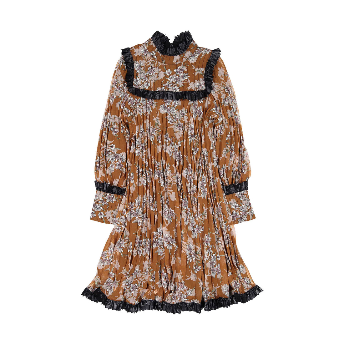 Venera Arapu Brown Floral Victorian Dress