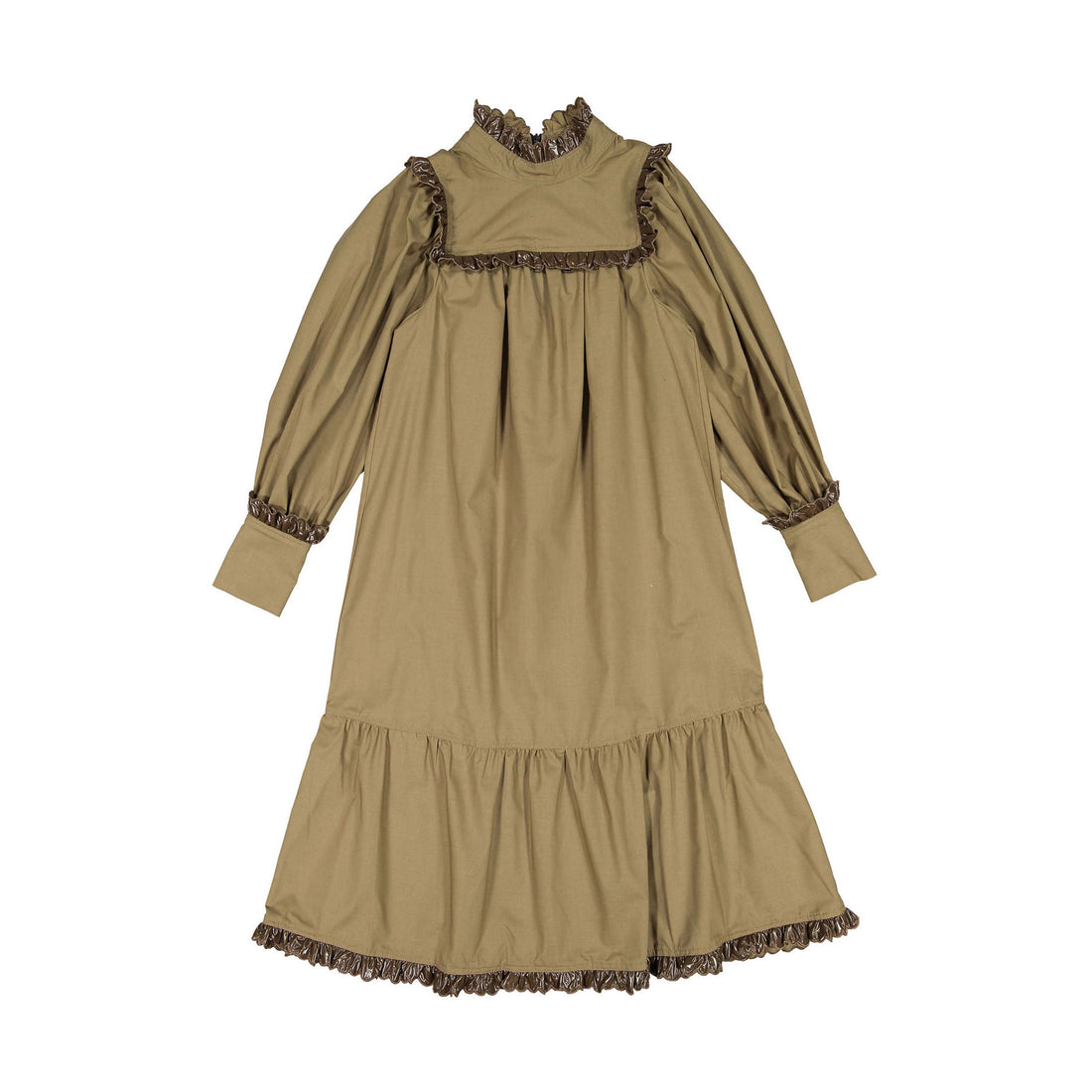 Venera Arapu Brown Embroidered Ruffle Dress