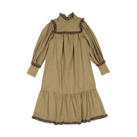Venera Arapu Brown Embroidered Ruffle Dress