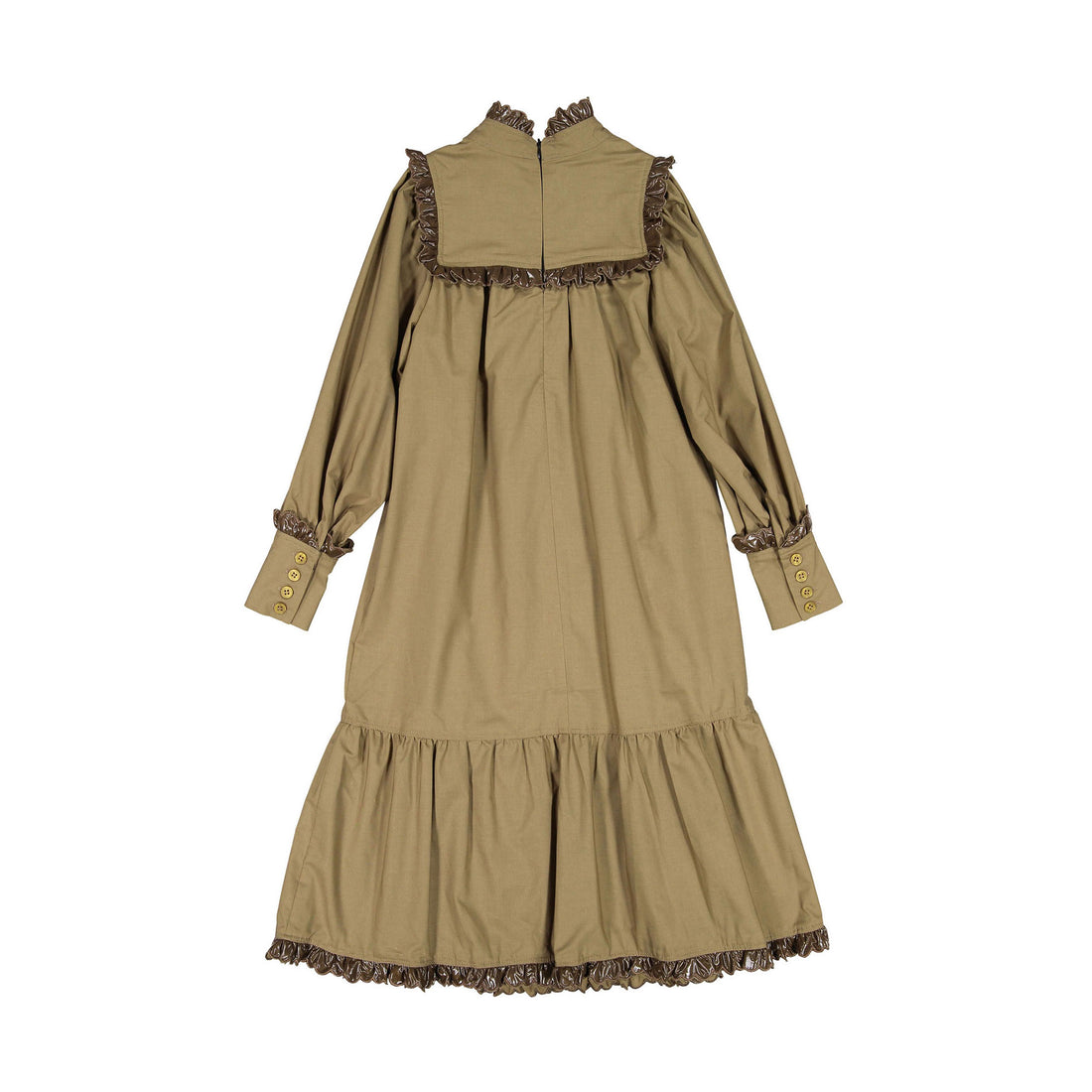 Venera Arapu Brown Embroidered Ruffle Dress