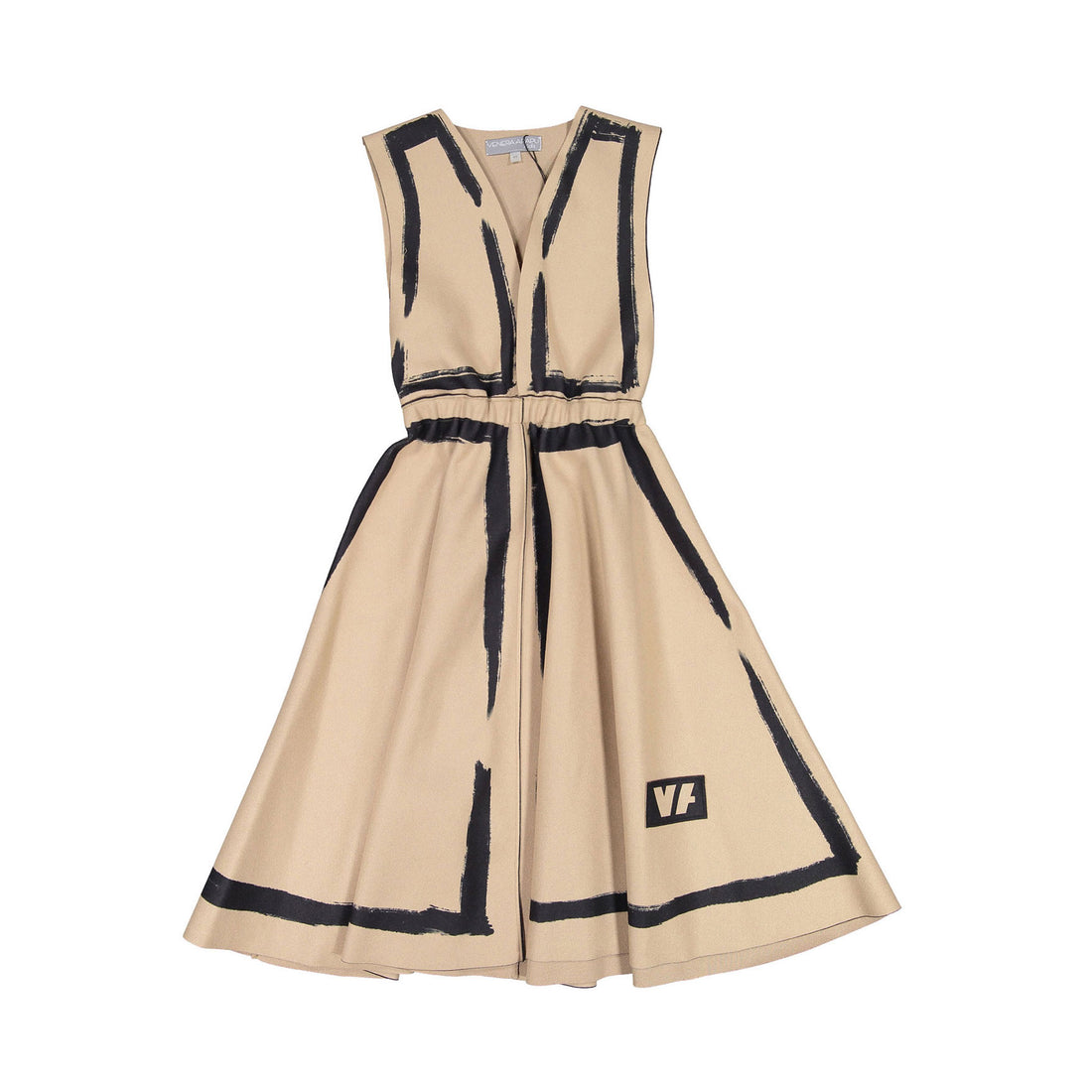 Venera Arapu Camel/Black Laser Cut Dress