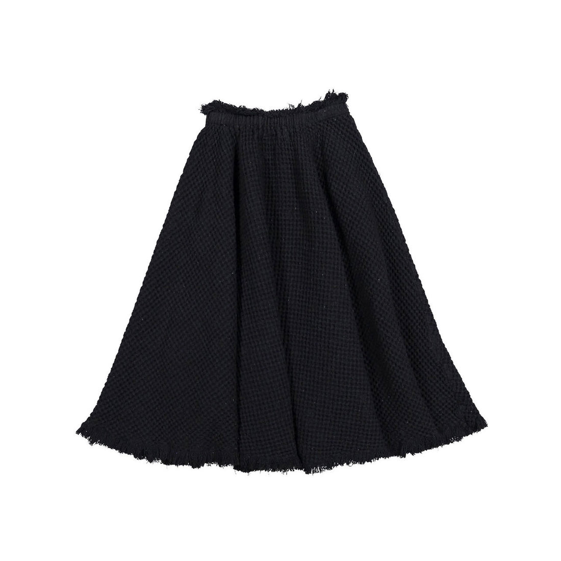 Venera Arapu Black Fringed Waffle Circle Skirt