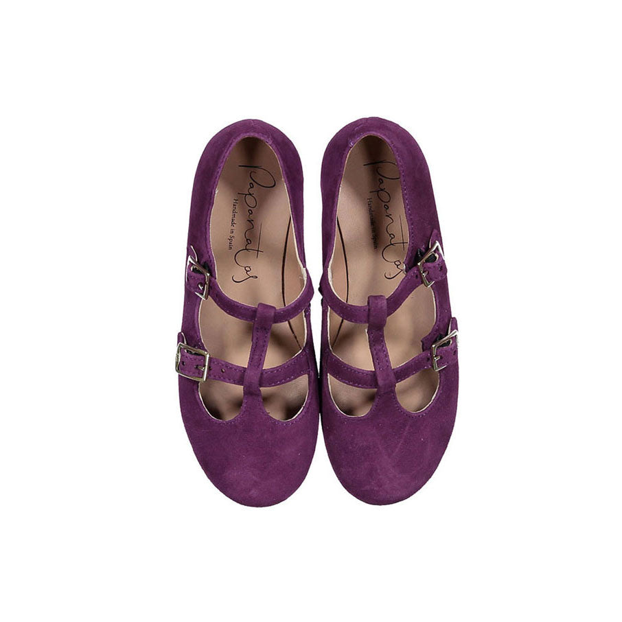 Papanatas Plum Suede Double Strap T-strap