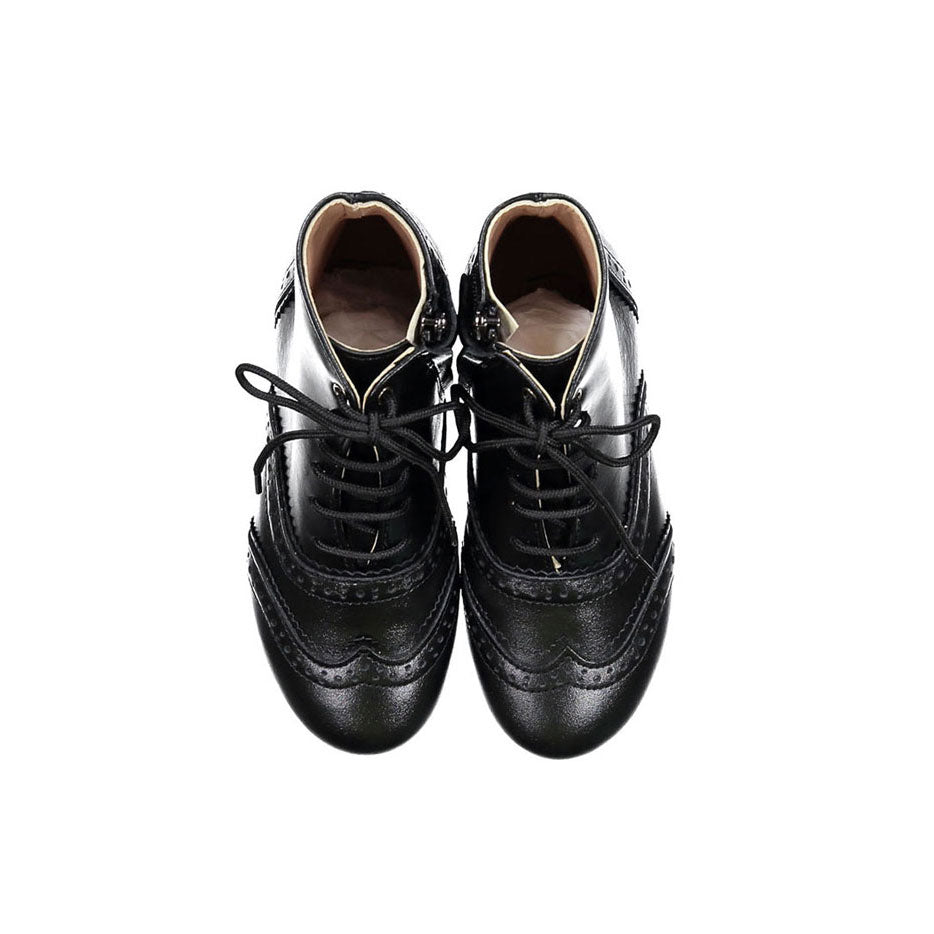 Papanatas Black Leather Lace Up Bootie