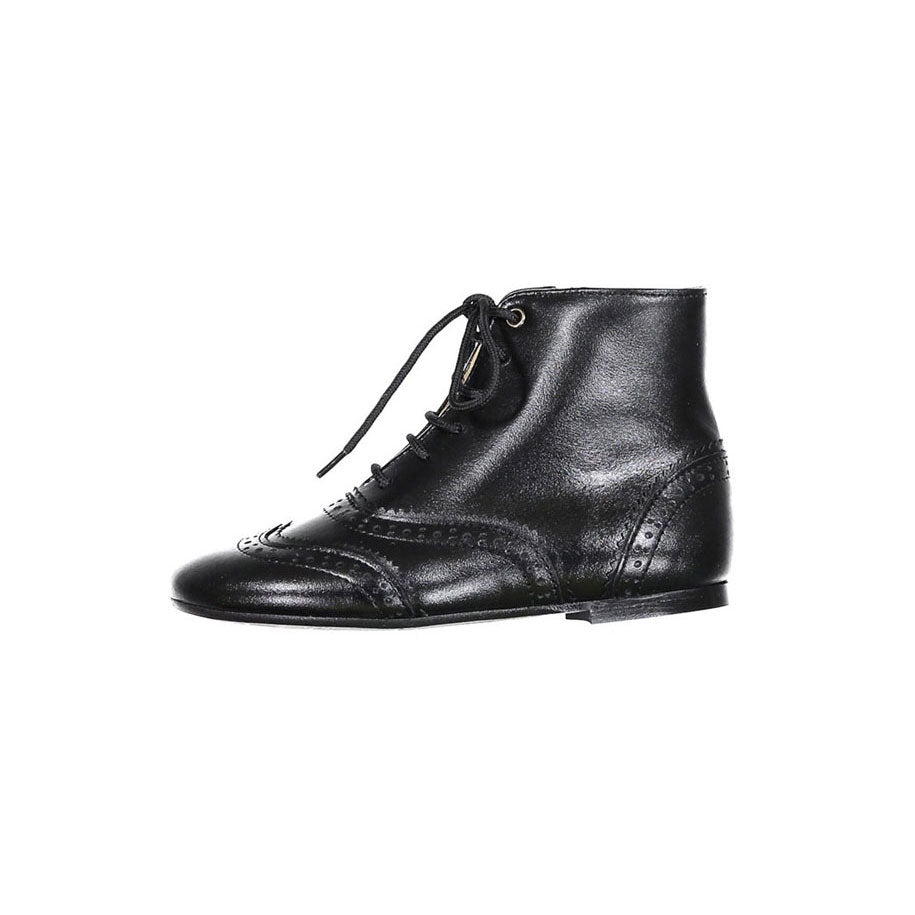 Papanatas Black Leather Lace Up Bootie
