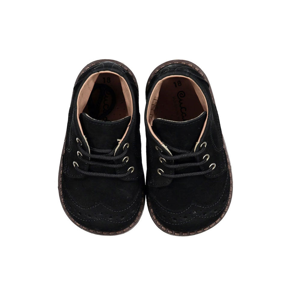 Papanatas Black Leather Wingtip Baby Booties